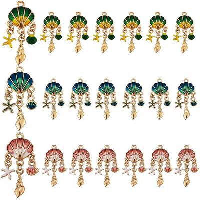 30Pcs 3 Colors Alloy Enamel Pendants