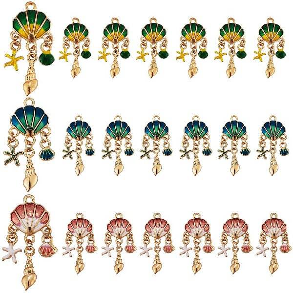 30Pcs 3 Colors Alloy Enamel Pendants