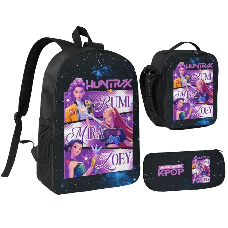 3PCS K-POP Demon Hunters School Bag Set - Large Capacity Laptop Backpack + Portable Lunch Bag + Pencil Case, Functional Fashi...