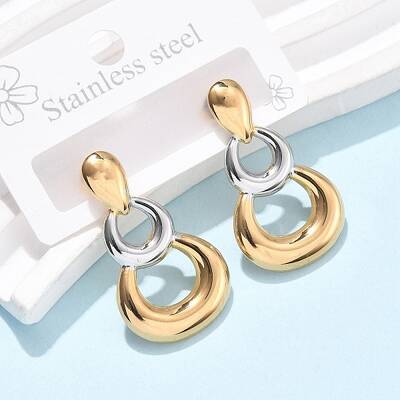304 Stainless Steel Two Tone Gourd Dangle Stud Earrings