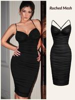 CurvySweet Women's Ruched Bodycon Formal Pencil Dress with Built-in Shapewear and Bra, Sleeveless Sweetheart Neck Spaghetti S...