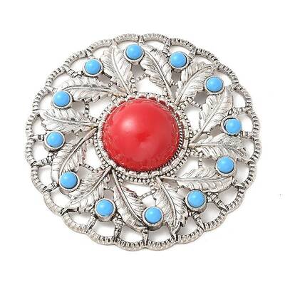 Alloy Pave Dyed Red Synthetic Turquoise Flat Round Multi-Strand Links