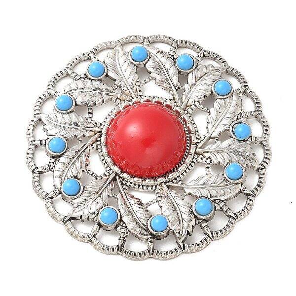 Alloy Pave Dyed Red Synthetic Turquoise Flat Round Multi-Strand Links
