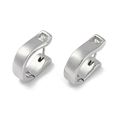 Brass Micro Pave Clear Cubic Zirconia Hoop Earrings