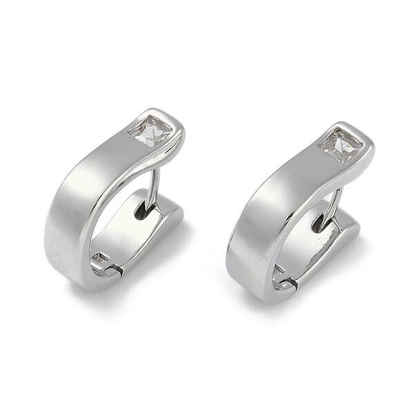 Brass Micro Pave Clear Cubic Zirconia Hoop Earrings