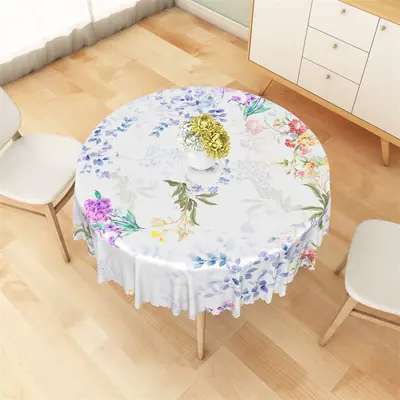 Colorful Gradient Greenery Floral Round Tablecloth - Aperturee