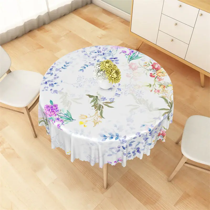 Colorful Gradient Greenery Floral Round Tablecloth - Aperturee