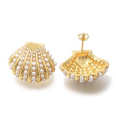 Rack Plating Shell Shape Brass Stud Earrings