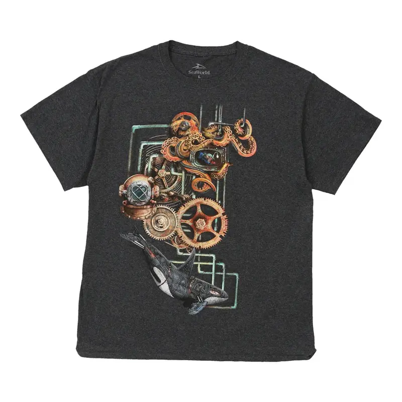 Seaworld Graphic T-Shirt - Large Grey Cotton
