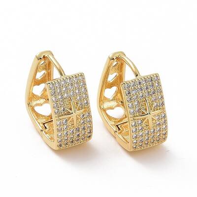Clear Cubic Zirconia Trapezoid with Star Hoop Earrings