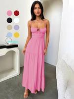 Women's Solid Backless Cami Dress, Elegant Tie Back Spaghetti Strap Long Dress for Beach Holiday Vacation, Ladies Sleeveless ...