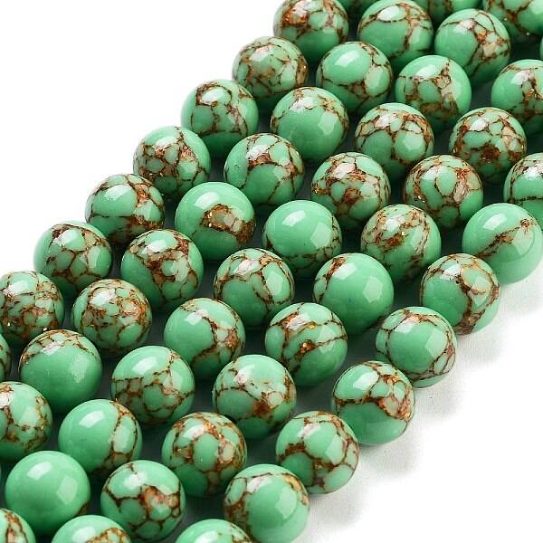 Synthetic Gold Line Turquoise Beads Strands