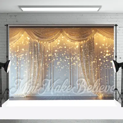 Gold Glitter Bokeh White Retro Wall Photo Backdrop - Aperturee