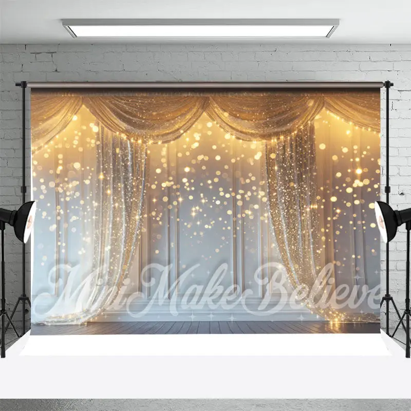 Gold Glitter Bokeh White Retro Wall Photo Backdrop - Aperturee