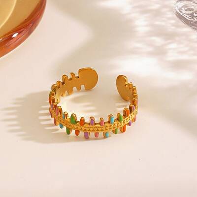 304 Stainless Steel Enamel Open Cuff Rings