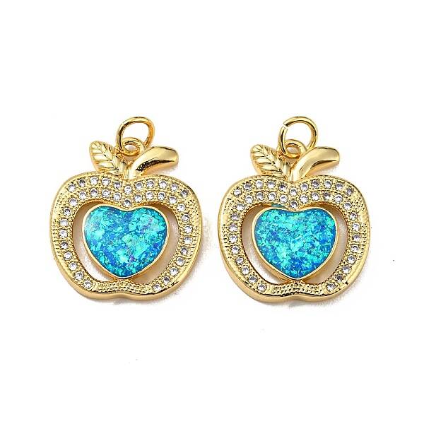 Brass Micro Pave Cubic Zirconia with Synthetic Opal Pendants