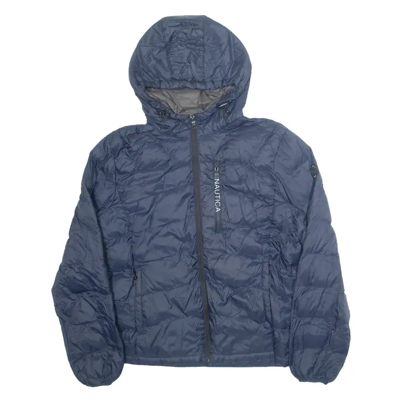 NAUTICA Mens Puffer Jacket Blue Nylon Hooded M