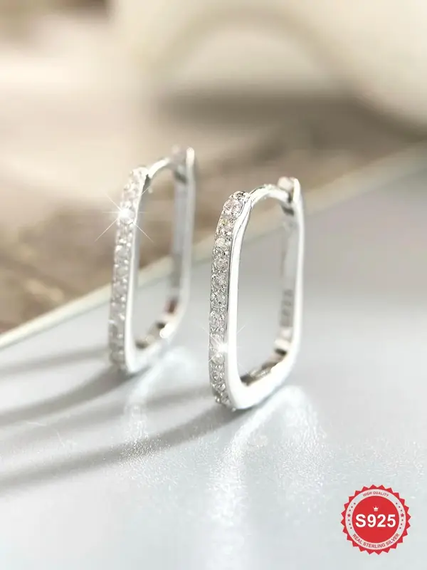 S925 Sterling Silver Fashionable Zircon Hoop Earrings, Fashion Jewelry for Party, Daily Clothing Decor, Trendy All-match & Ex...