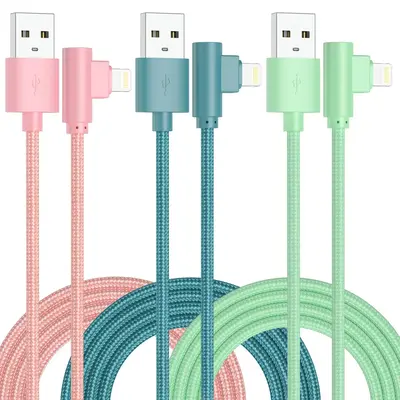 [Apple MFi Certified] Nylon Braided Anti-broken Charging Cable, 90 Degree Bend Phone Charging Data Cable Compatible With iPho...