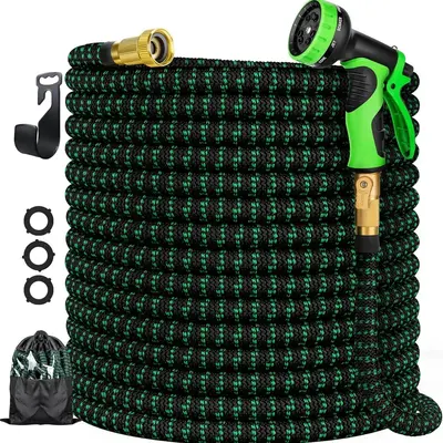 3750D 100ft Garden Hose with Sprayer, 1 Set Lightweight & Flexible Water Hose with 10-pattern Spray Nozzle, Durable & Leak-P...