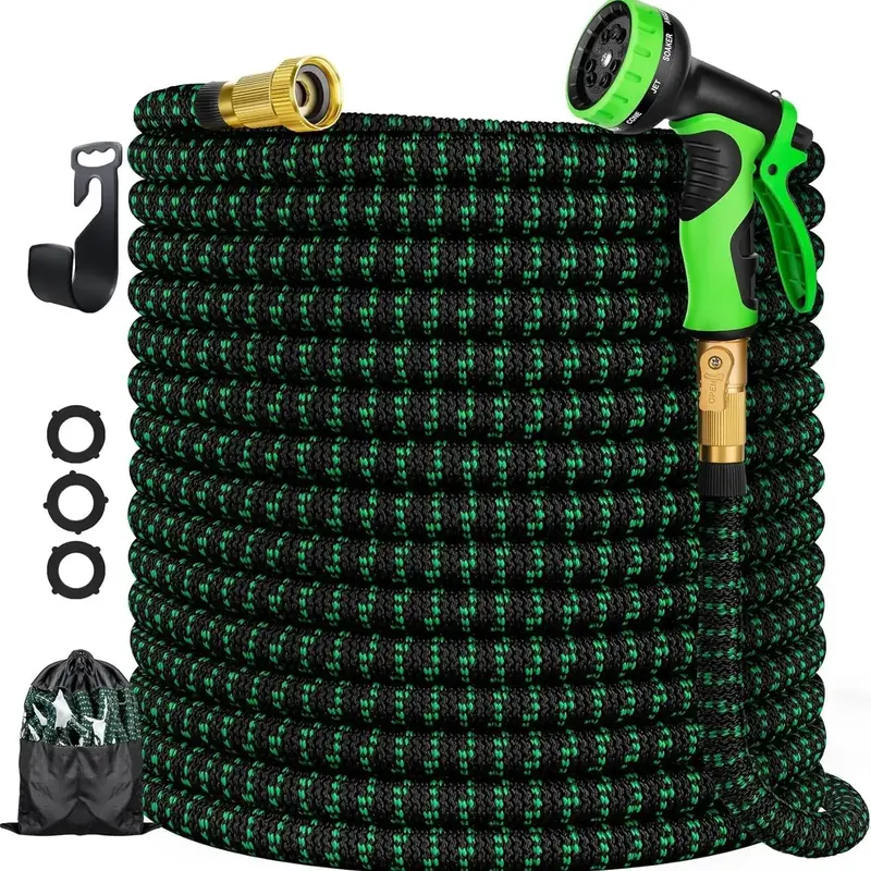 3750D 100ft Garden Hose with Sprayer, 1 Set Lightweight & Flexible Water Hose with 10-pattern Spray Nozzle, Durable & Leak-P...