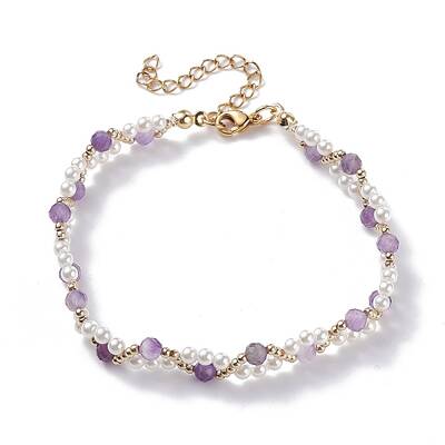 Natural Amethyst & Shell Pearl Beaded Bracelets