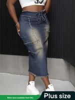 【Plus Size】 Vintage Denim Skirt, Fashion Casual A Line Skirt for Daily Outdoor Wear, Women Plus Clothing for Summer, Hip ...