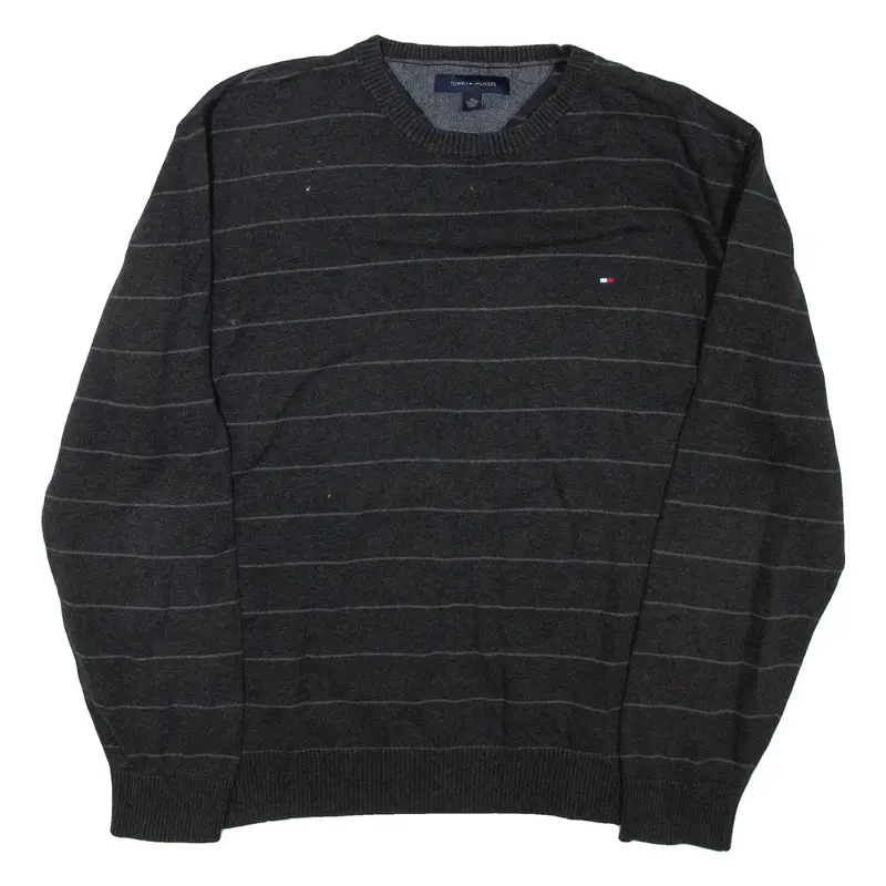 TOMMY HILFIGER Mens Patterned Jumper Grey Striped Tight Knit XL