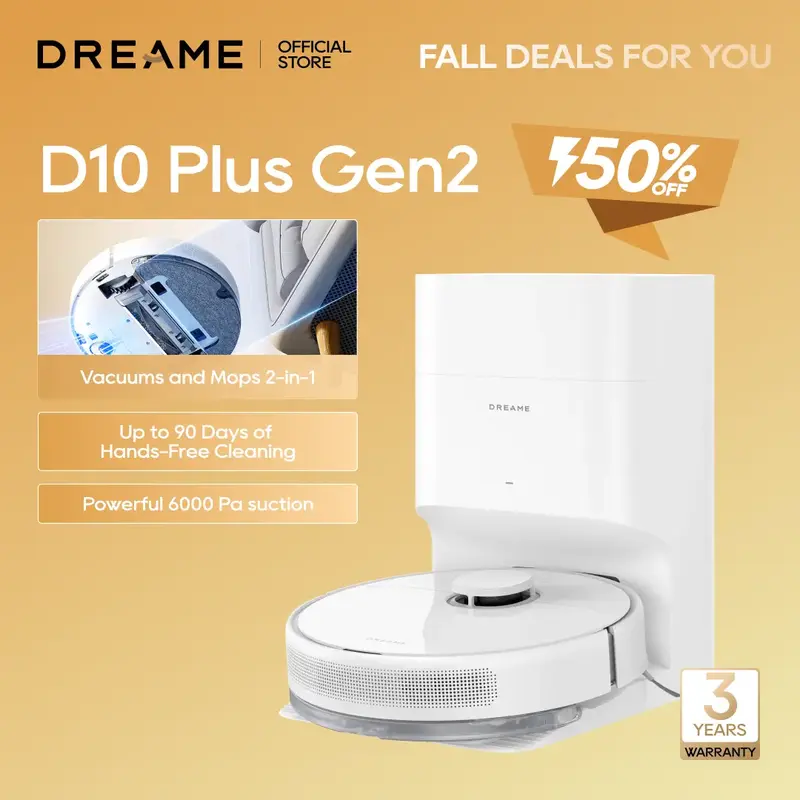 DREAME D10 Plus Gen 2 Robot Vacuum and Mop with Self-Emptying Base for 90 Days of Cleaning, 6000 Pa Suction and LiDAR Navigat...