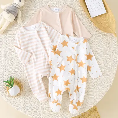 Baby Girl's 3pcs Footed Bodysuit Long Sleeve Infant Romper