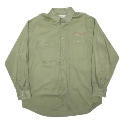 WRANGLER Rugged Wear Mens Plain Shirt Green Long Sleeve 2XL