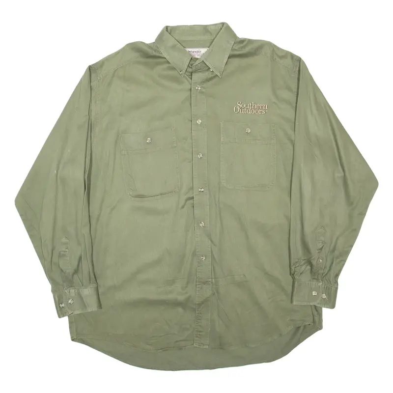 WRANGLER Rugged Wear Mens Plain Shirt Green Long Sleeve 2XL