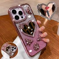 Rhinestone Decor Phone Case with Mirror, Glitter Phone Protective Cover, Shockproof Phone Cases Compatible with iPhone 11 12 ...