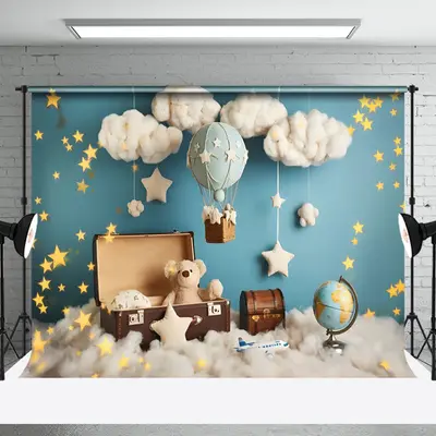 Aperturee Starry Night Bear Hot Air Balloon Cake Smash Backdrop, 3X2FT(1MX0.6M), 14 USD, birthday cake smash backdrops, NYHD2...