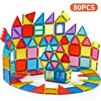 80Pcs Magnetic Building Tiles - STEM Educational Toy for Creative Play, 4D Diamond Cut Design