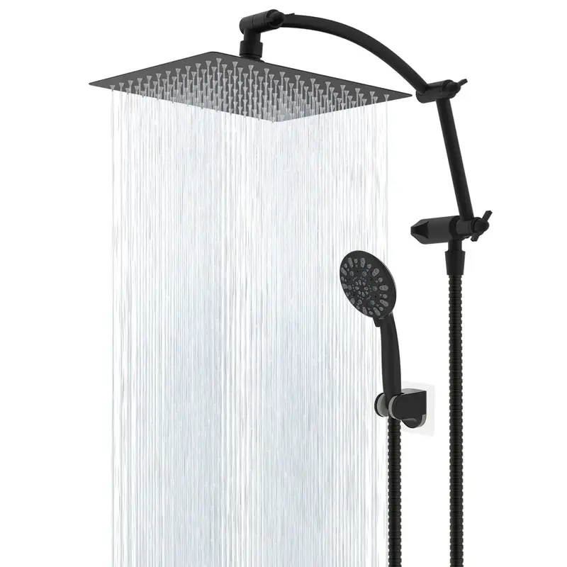 Hibbent All Metal Shower Head,10'' High Pressure Rain Shower Head/Handheld Showerhead Combo with 16'' Adjustable Arc-shaped S...