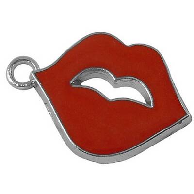 Platinum Plated Alloy Enamel Red Lip Pendants