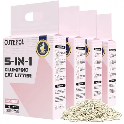 Cutepol Mixed 5-in-1 Cat Litter, Odor Control and Rapid Clumping, Toilet Flushable, Dust-Free, Multi-Cat, Bentonite Tofu Cat ...
