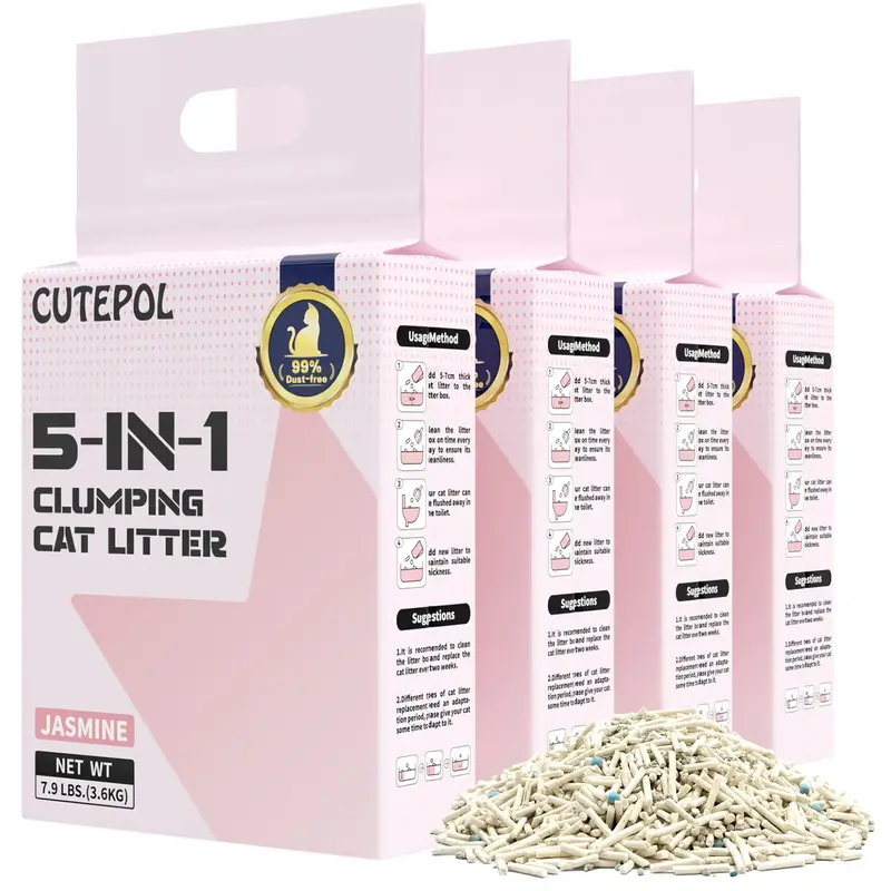 Cutepol Mixed 5-in-1 Cat Litter, Odor Control and Rapid Clumping, Toilet Flushable, Dust-Free, Multi-Cat, Bentonite Tofu Cat ...
