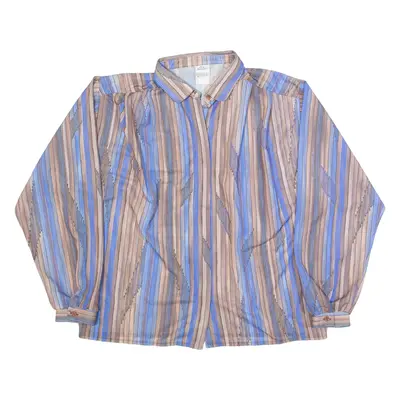 LADY BEAUTIFUL Sheer Womens Printed Blouse Blue Long Sleeve Striped UK 16