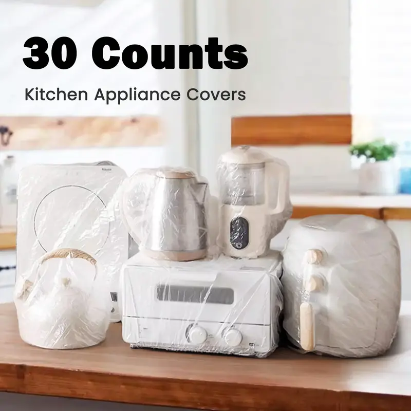 30 Counts Clear Small Appliance Covers, Appliance Dust Cover for Kitchen Counter, Kitchen Appliance Covers for Toaster Oven, ...