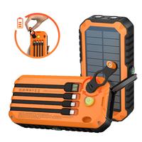 40000mAh solar hand-held power bank, with 4 built-in cables for output and input, super bright flashlight, level gauge, compa...