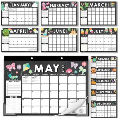 Hadley Designs Chalk Doodle Large Desk Calendar 2025-2026 18-Month 11x17 Inches with Hanging Holes & Corner Protectors for Ea...