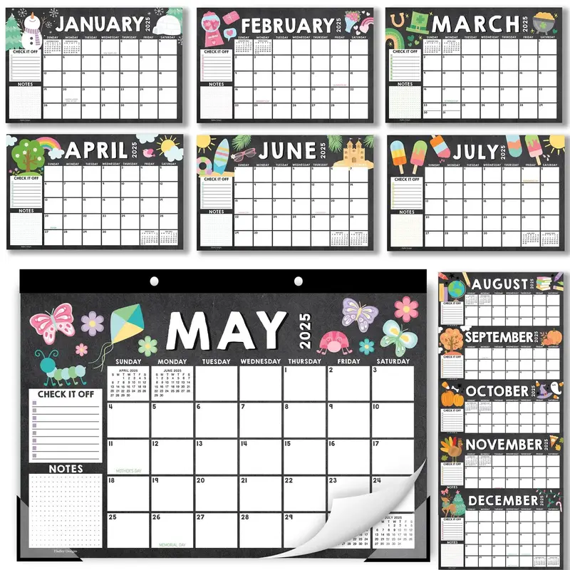 Hadley Designs Chalk Doodle Large Desk Calendar 2025-2026 18-Month 11x17 Inches with Hanging Holes & Corner Protectors for Ea...