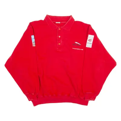 JAGUAR PORSCHE Buttoned Neck Mens Sweatshirt Red Collared XL