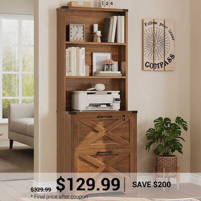SEDETA ® 2 Drawer Farmhouse File Cabinet for Home Office with Adjustable Storage Shelf Rustic Brown Home Office Furniture