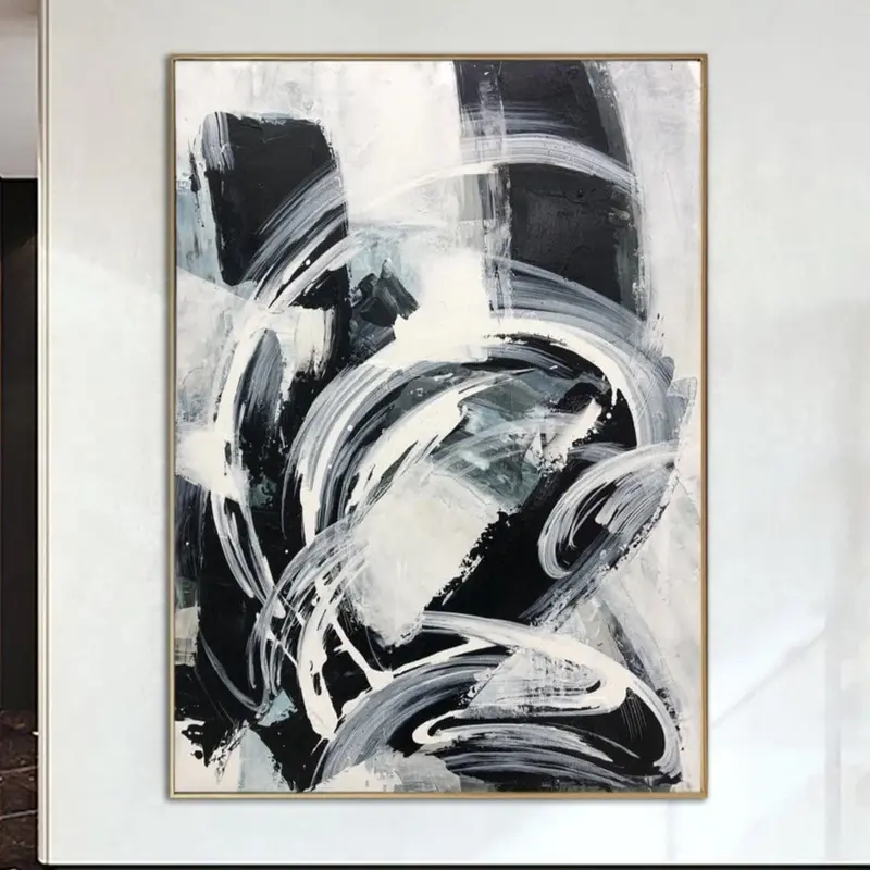 Original Painting on Canvas Black and White Wall Art Canvas Grey Artwork Modern Oil Painting Contemporary Wall Art for Indie ...