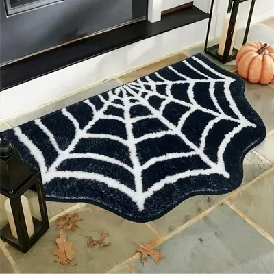 Spider Web Design Rugs, 1 Count Room Decor Non-slip Rug, Cool Bedroom Accessories, Gothic Style Decorative Floor Mat for Home...