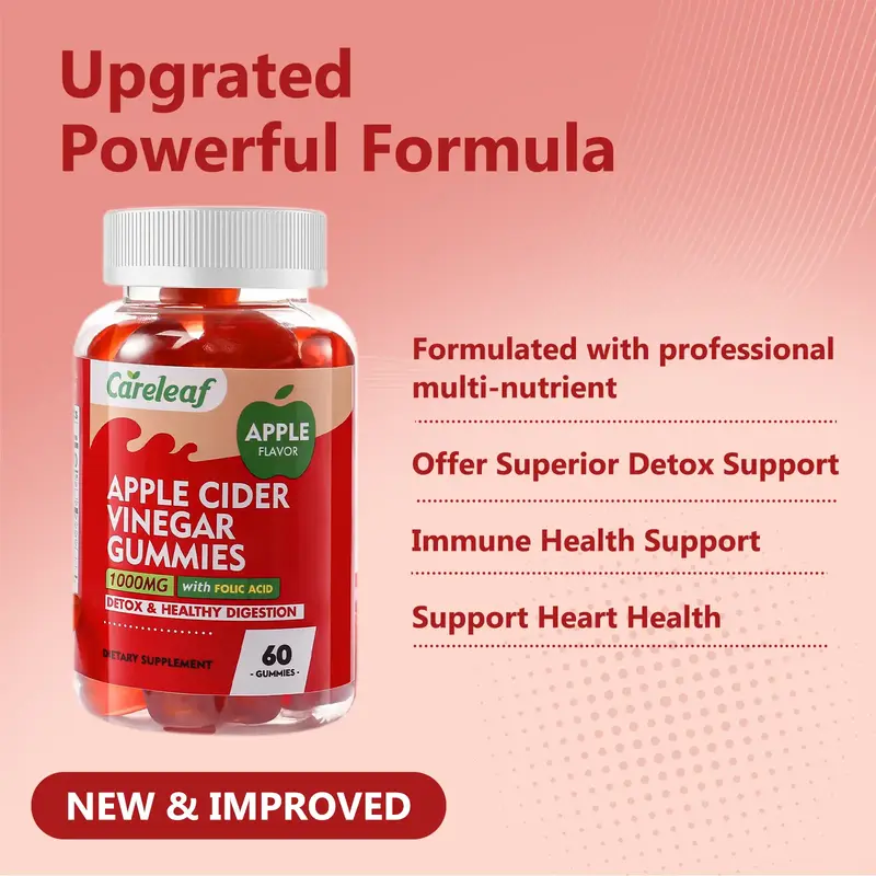 Careleaf Advanced Apple Cider Vinegar Gummies - with Beetroot, Pomegranate,Vitamin B12 & B6-Support Gut Cleanse,Detox & Diges...