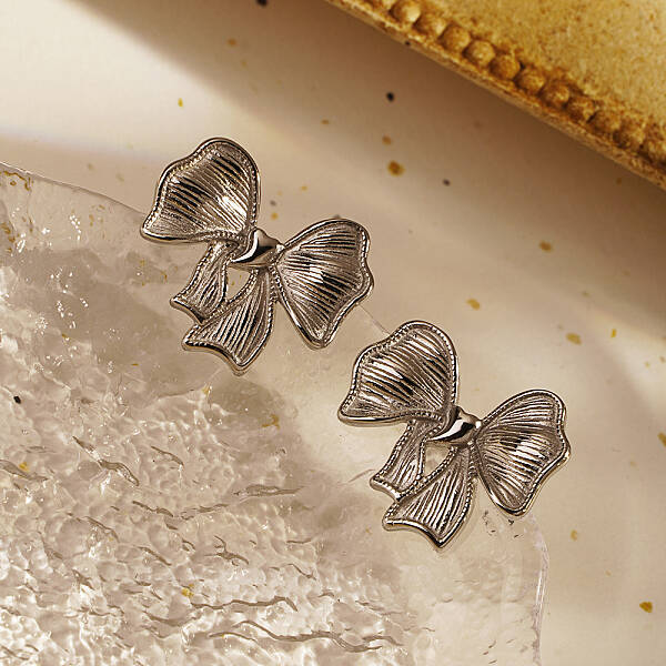 Stainless Steel Bowknot Stud Earrings for Women